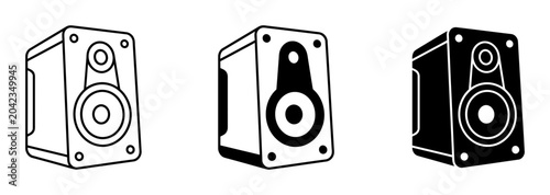 3 Speaker icons, sound system, audio speakers, outline solid styles, UI and web interface design