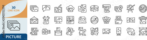 Tableau sur toile Set of photography and image editing vector outline icons with photography graph