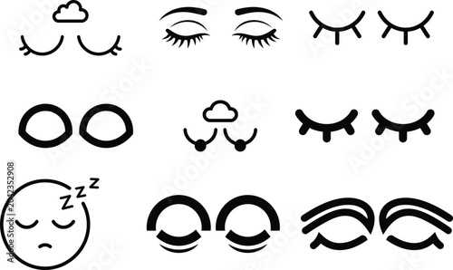 Fotografi Sleepy eyes and face expressions with closed eyelids and sleepy signs  various d