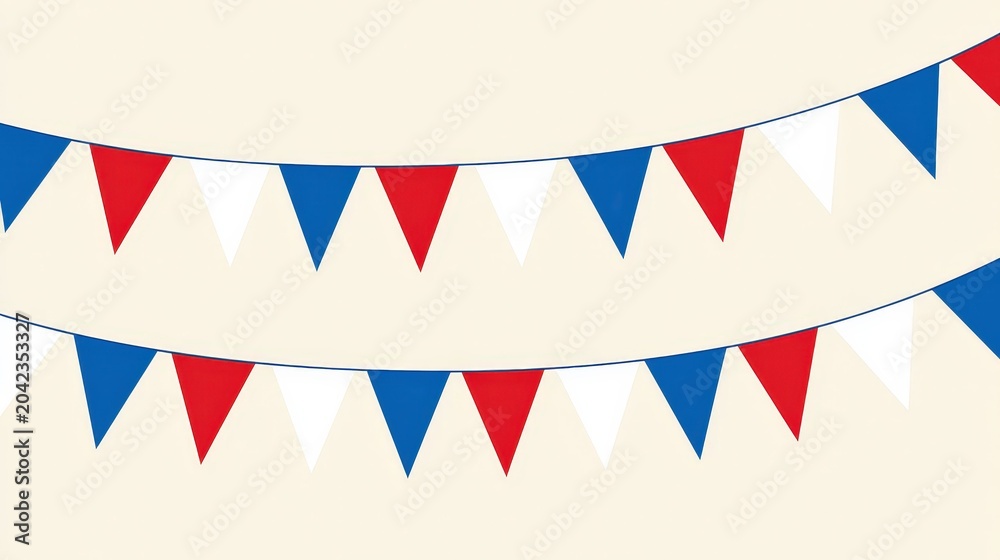 Fototapeta premium Colorful bunting flags hang in a festive manner during a party or celebration in a bright setting