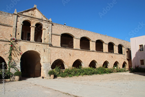 Canvastavla gate and gallery in an orthodox monastery (arkadi) in crete in greece