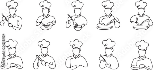 Foto Set of creative templates of continuous line drawings of chef, toque chef hats isolated