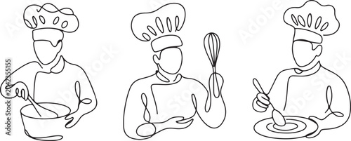 Obraz na płótnie Set of creative templates of continuous line drawings of chef, toque chef hats isolated