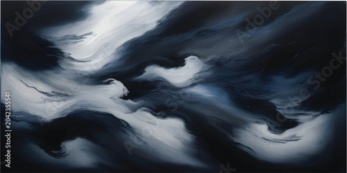 Bild auf Leinwand An abstract x-ray image of a human skull merging with the flowing motion of a bl