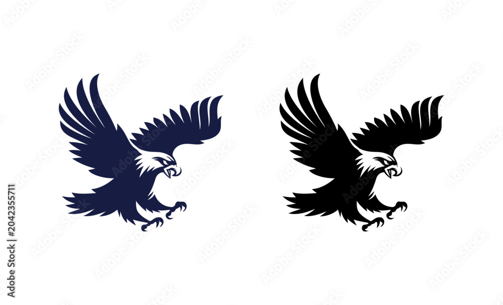 Fototapeta premium Set of eagle logos, eagle silhouette in flight, vector illustration