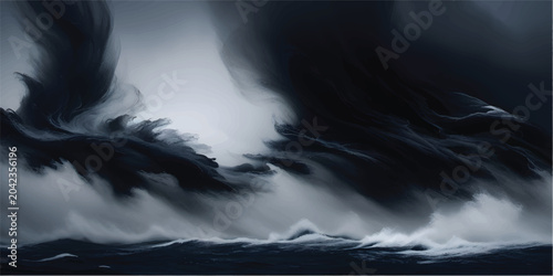 Photos A dramatic storm over the dark blue sea with a dramatic cloudscape of dark, smok