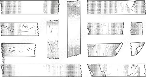 Fotografía Collection of ripped and torn paper edges and strips with rough textures and per