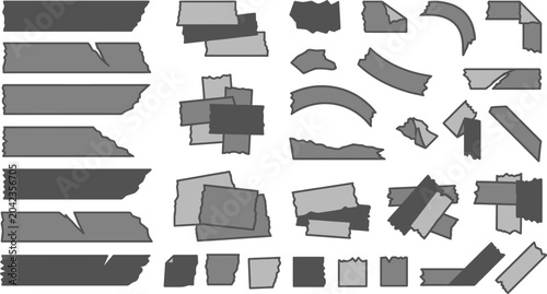Принти на полотні Gray torn paper strips and pieces in various shapes and sizes on white backgroun