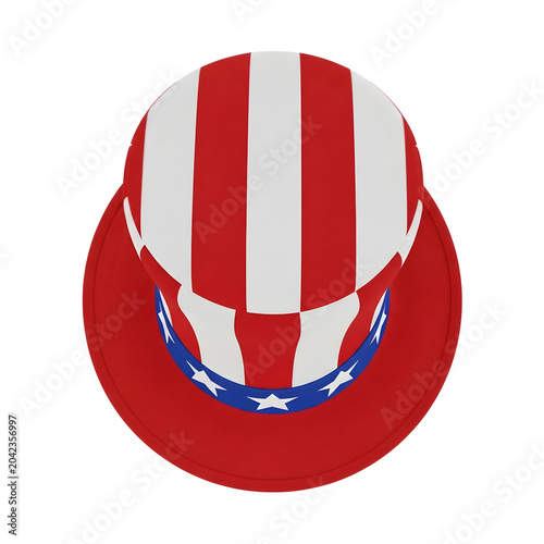 Red and white striped sailor hat with blue rope isolated on white background