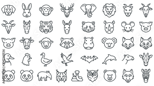 Bild auf Leinwand Animal head icons set in thin line style for zoo design.