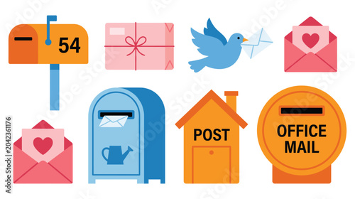 Foto Mailbox and postal service items for sending letters.