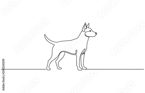 Dog continuous one line drawing, one continuous line drawing of a retriever dog sitting and relaxing.