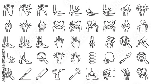 Foto Orthopedic icons set for medicine joint pain and surgery.