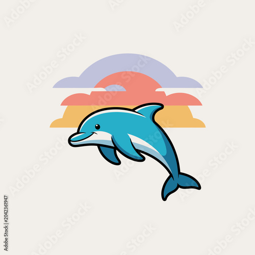 Blue Dolphin Jumping in Front of Sunset
