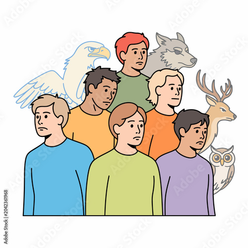 Diverse Group of People with Animals Cartoon Illustration