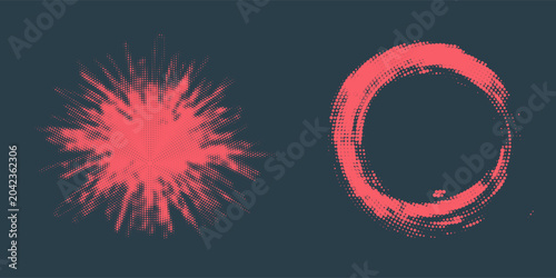 Photos Circular Halftone Pattern Concentric Circles Frame Vector Red Black Colour Abstract Background