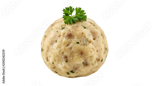 Traditional bread dumpling with fresh parsley garnish as transparent PNG