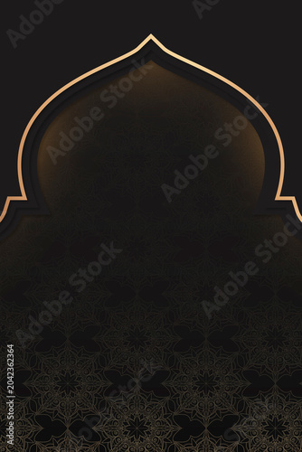 Fotografía Golden arch shape icon with glow effect on black background