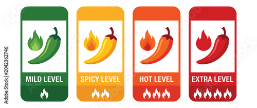 Φωτογραφία Set of chili peppers heat level indicators for cooking.