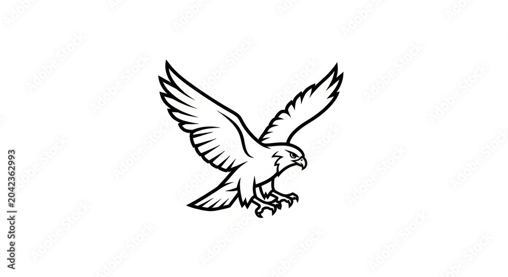 Fototapeta premium Majestic eagle flying with wings spread in line art style