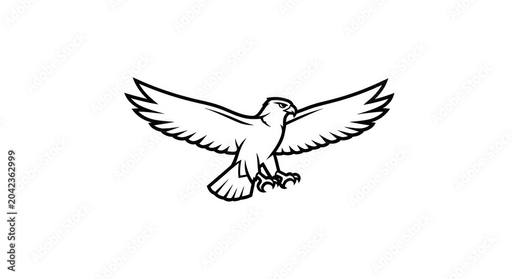 Fototapeta premium Soaring eagle silhouette with wide open wings in monochrome