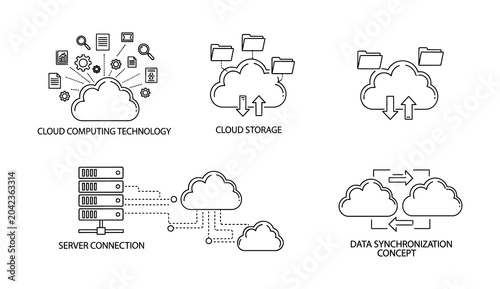 Cloud computing technology and data synchronization concept icons  server connection and storage