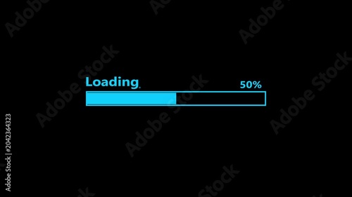 Abstract loading icon animation on black background. Loading bar and percentage Futuristic progress loading bar 0-100 percent. 4k video