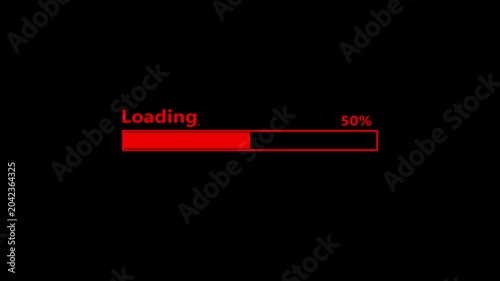 Abstract loading icon animation on black background. Red Loading bar and percentage Futuristic progress loading bar 0-100 percent. 4k video
