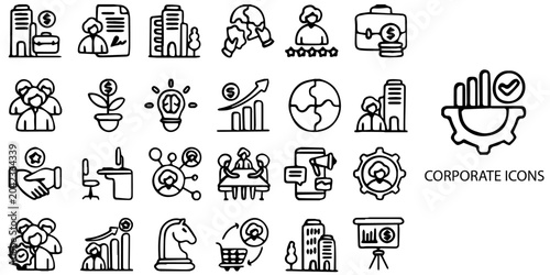 Corporate simple concept 24 Black and White color icons set .Vector illustration.