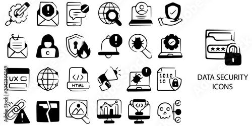 Data Security simple concept 24 Black and White color icons set .Vector illustration.