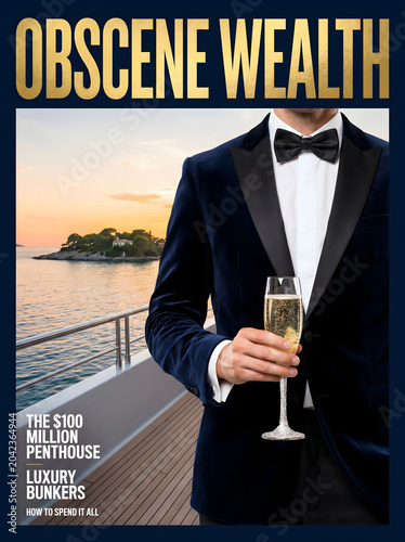 fictional magazine cover OBSCENE WEALTH