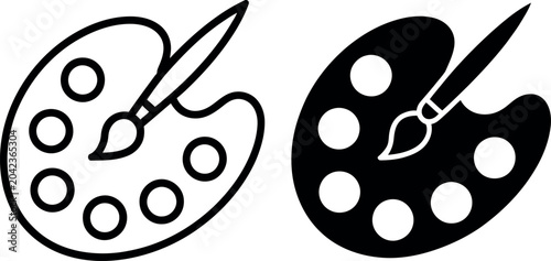 Simple black and white paint palette with brush icon
