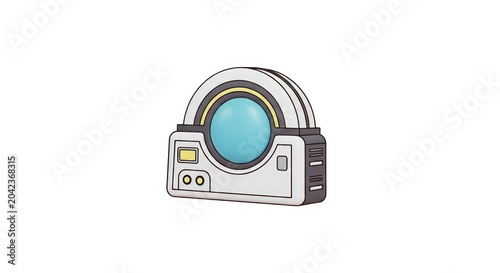 Futuristic blue lens device icon with technical interface