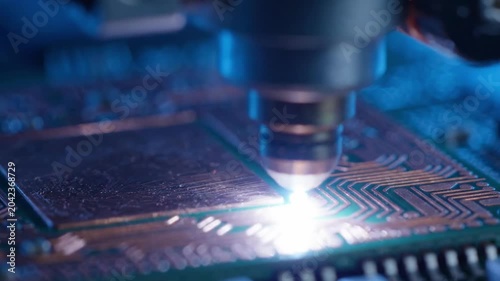 Laser cutting circuit board with bright sparks flying