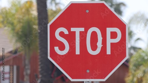 Stop Sign With Tropical Trees In Background