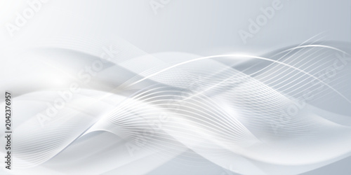 Minimalist white abstract background with soft gray wave patterns and smooth flowing lines for clean design.