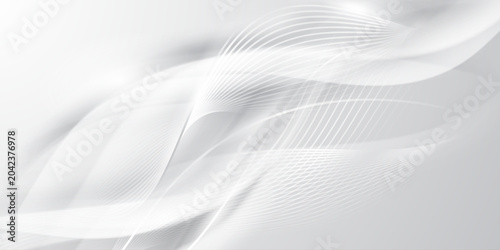 Minimalist white abstract background with soft gray wave patterns and smooth flowing lines for clean design.