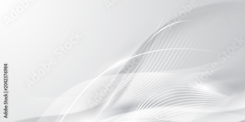 Minimalist white abstract background with soft gray wave patterns and smooth flowing lines for clean design.
