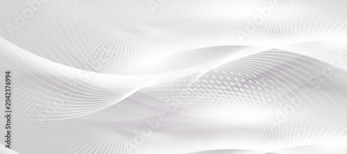 Minimalist white abstract background with soft gray wave patterns and smooth flowing lines for clean design.