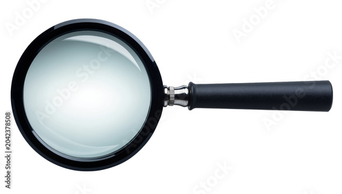Foto Black handled magnifying glass with metal accents, isolated on transparent backg