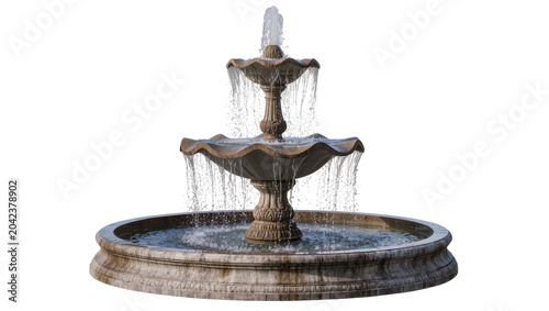 Foto Tiered stone fountain with flowing water, isolated on transparent background