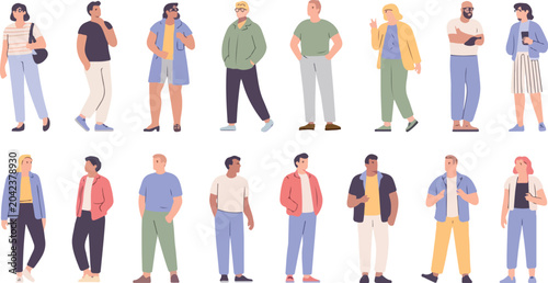 Diverse crowd group character collection isolated on white background containing modern urban community members students and pedestrian crowd graphic elements