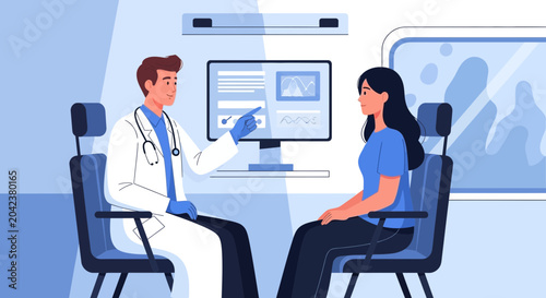 Medical Consultation Illustrates Doctor Explanation About Patient's Health Data Analysis
