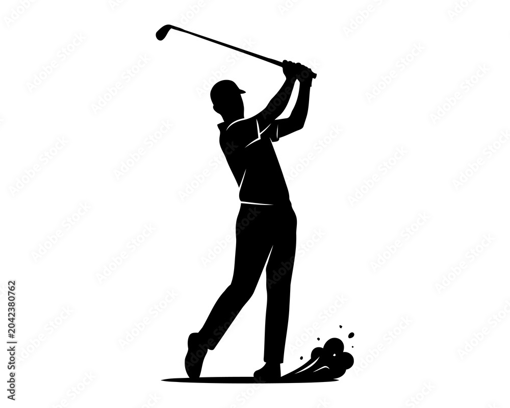 Fototapeta premium Professional golf player silhouette swinging club on white background.