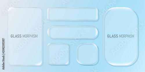 3D Liquid glass morphism smartphone interface isolated. UI UX light frame rounded square and circle elements with a glow stroke. Collection design widget for smartphone and website.