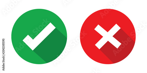 checkmark and x or confirm and deny circle icon button flat for apps and websites symbol, icon checkmark choice, checkbox button for choose, circle answer box for checklist, approval check sign button