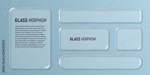 A set of frames with glass effects with shining edges and highlights. White, translucent geometric shapes, heart shape, stars. Designing UI UX elements for websites and user interfaces.