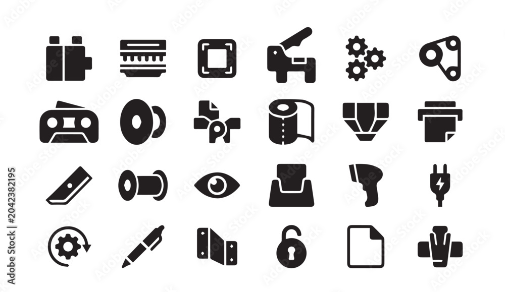 Fototapeta premium Set of black manufacturing and industrial flat vector icons on white background