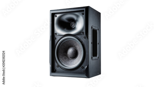 Foto Black professional audio speaker with woofer and tweeter, isolated on transparen