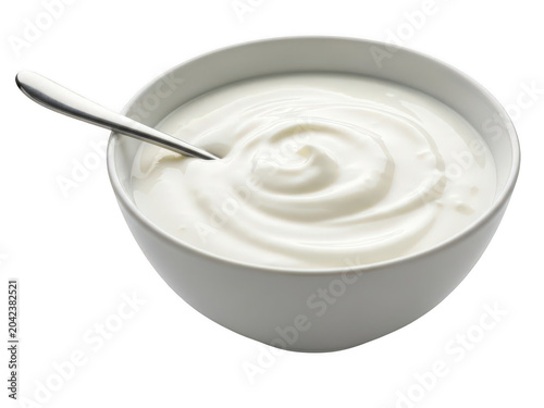 Creamy swirl of yogurt in a smooth ceramic bowl